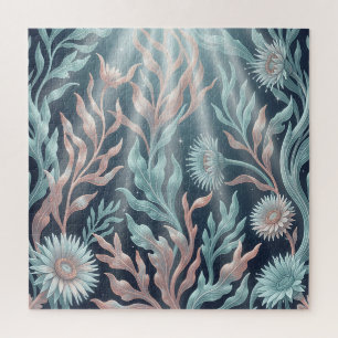 Puzzle Motif floral aquatique de corail sarcelle éthéré