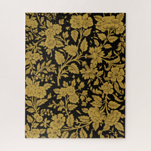 Puzzle Motif floral indien en laque noire et or antique
