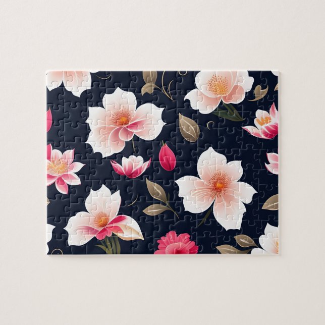 Puzzle Motif floral mignon Fleurs blanches et roses (Horizontal)