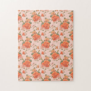 Puzzle motif floral rose orange rose mariage printemps