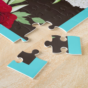 Puzzle Motif floral rouge bleu élégant sur fond brun fonc