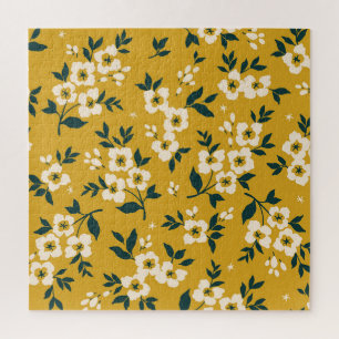 Puzzle motif floral vintage, petites fleurs blanches.
