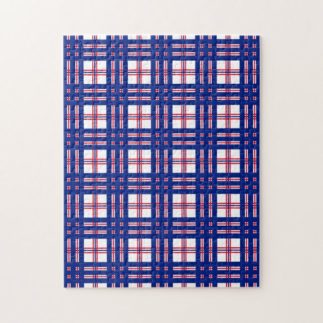 Puzzle Motif Mod Plaid Rouge Blanc Bleu (Vertical)