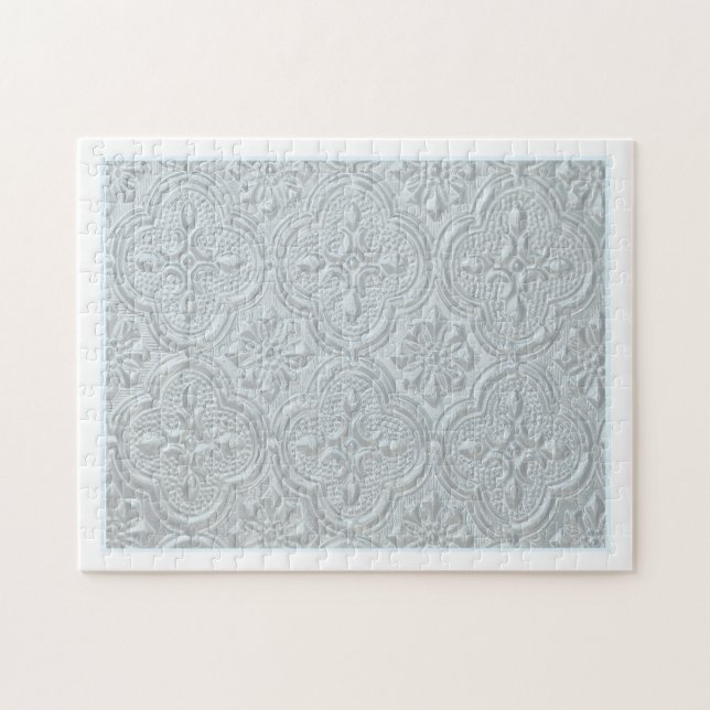Puzzle Motif Pastel Blue Flowers (Horizontal)