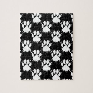 Puzzle Motif Paw Chien Blanc Avec Paint Splatter