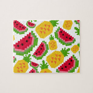 Puzzle Motif Pixel de Pastèque et Ananas Tropical