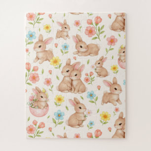 Puzzle Motif printanier floral de lapin mignon