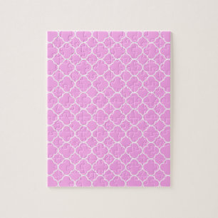 Puzzle Motif Quatrefoil Rose Et Blanc
