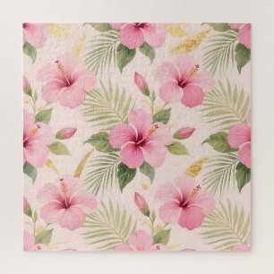 Puzzle Motif sans couture à l'hibiscus rose tropical