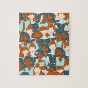 Puzzle Motif sans couture avec filles noires et blanches