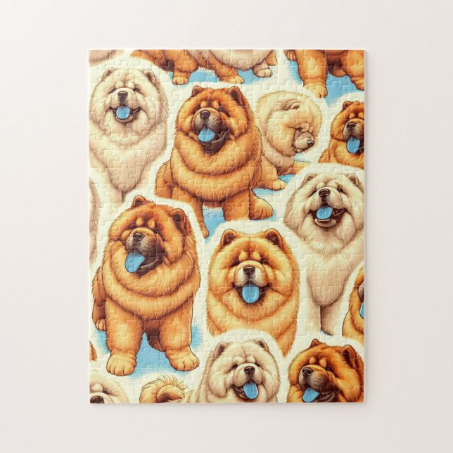 Puzzle Motif sans couture de Chow-Chow Retro (Vertical)