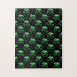 Puzzle Motif Shamrock brillant vert foncé sur noir