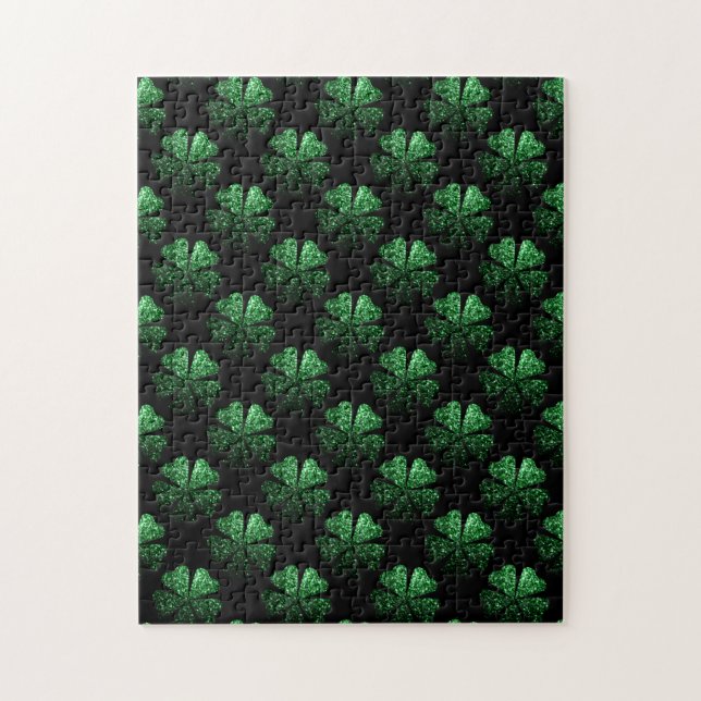 Puzzle Motif Shamrock brillant vert foncé sur noir (Vertical)