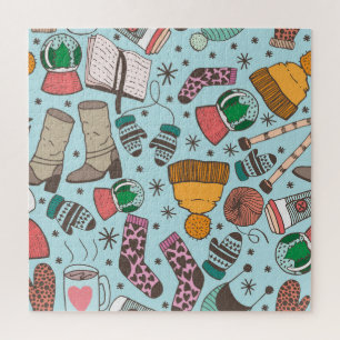 Puzzle Motif Sketch Doodle de mode hivernale