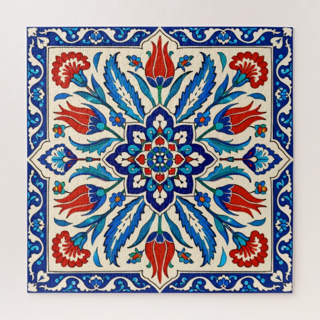 Puzzle Motif Tulipe Bleu Rouge de Style Ottoman (Vertical)