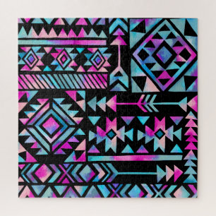 Puzzle Motifs tribaux aquarelles, papier peint ethnique.
