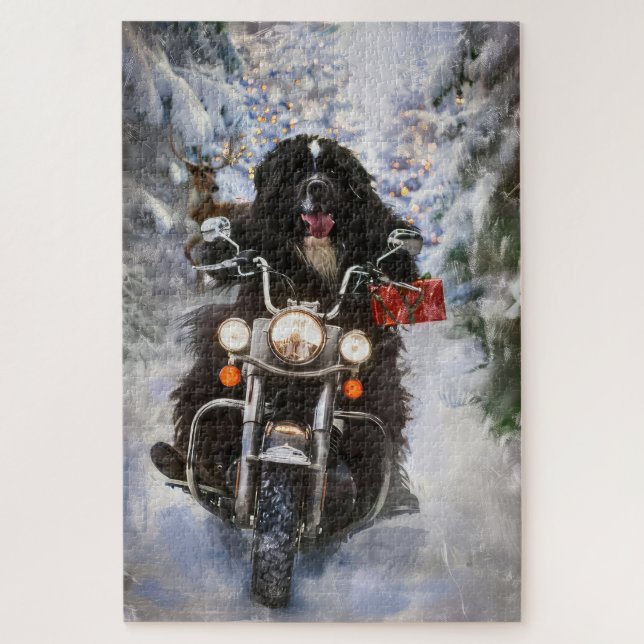 Puzzle Moto à chiens de Terre-Neuve Noël (Vertical)