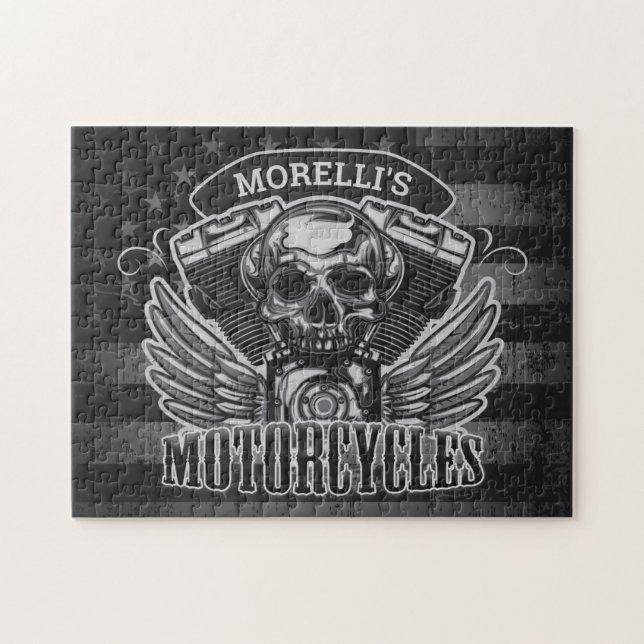 Puzzle Motocyclette crâne américaine personnalisée (Horizontal)