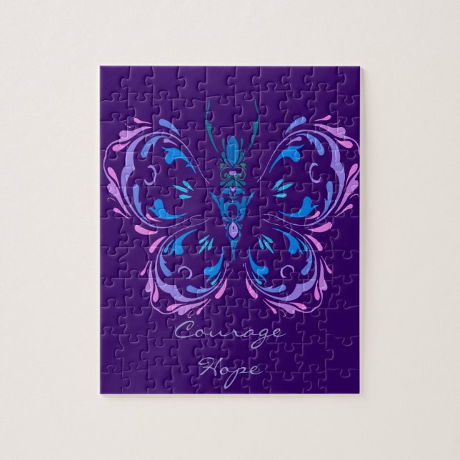 Puzzle Mots Personnalisés Courage Hope Papillon pourpre (Vertical)