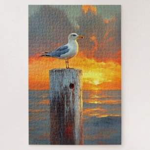 Puzzle Mouette sur un coucher de soleil