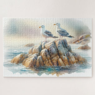 Puzzle Mouettes côtières aquarelle paysage marin