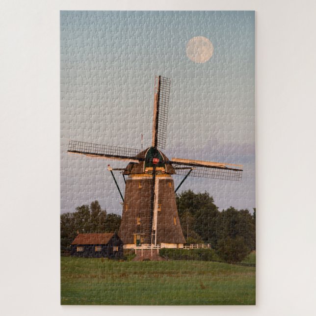 Puzzle Moulin à vent sous une pleine lune (Vertical)