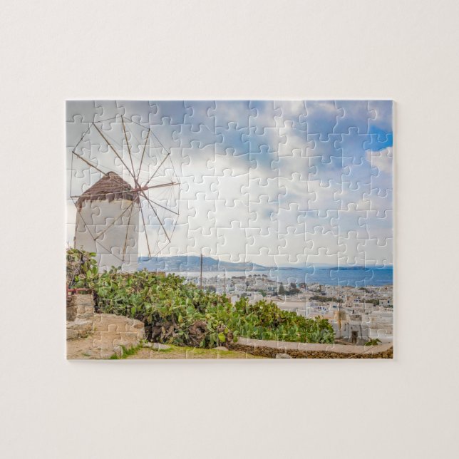 Puzzle Moulin à vin traditionnel Village grec Mykonos Grè (Horizontal)