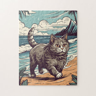 Puzzle Munchkin-Cat sur une plage tropicale au coucher du