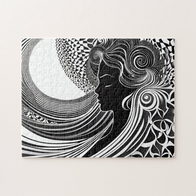Puzzle Muse noire et blanche : Femme moderne perdue dans  (Horizontal)