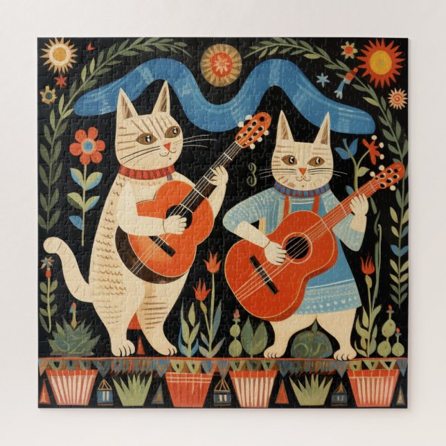 Puzzle Musical Cats Folk Art (Vertical)
