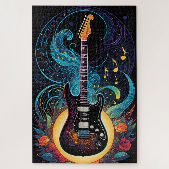 Puzzle Musique Et Guitare Électrique Rose (Vertical)