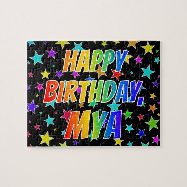 Puzzle "MYA" Prénom, Amusant "HEUREUX ANNIVERSAIRE" (Horizontal)