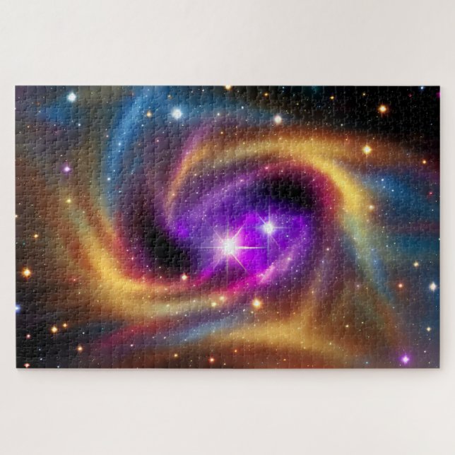 Puzzle Mystical Indigo Cosmic Rainbow Hues dans Cosmos Or (Horizontal)