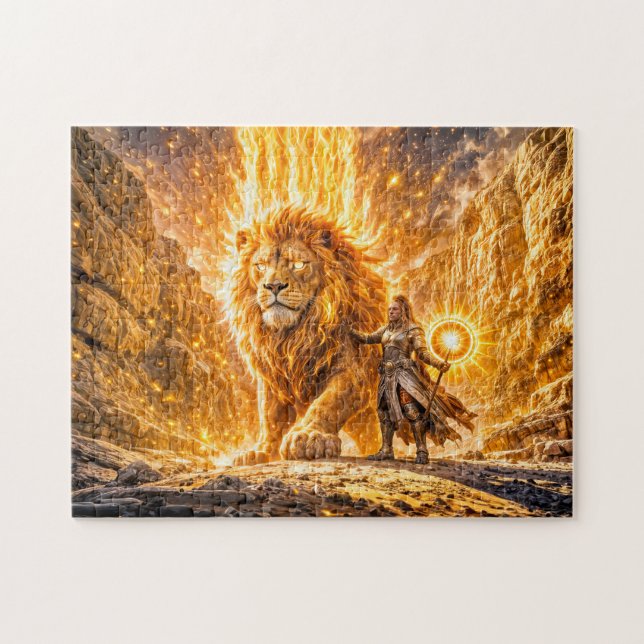 Puzzle Mystical Leo Zodiac in Fiery Fantasy Scene (Horizontal)
