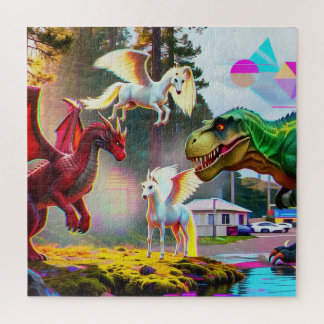 Puzzle Mythical and Prehistoric Pegasus, Dragon, Dinosaur