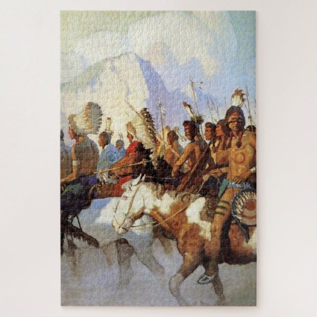 Puzzle N C Wyeth Western Peinture "The War Party" (Vertical)