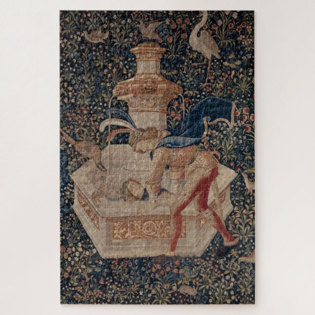 Puzzle Narcissus at the Well, Medieval Tapestry (Vertical)