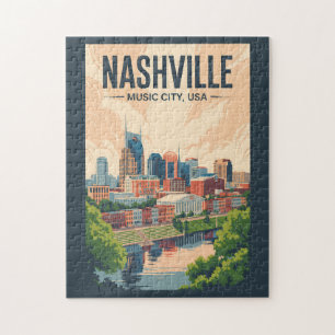 Puzzle Nashville Tennessee Skyline Travel Art Vintage