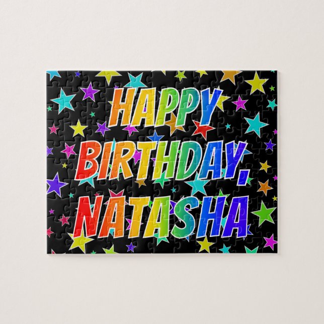 Puzzle "NATASHA" Prénom, Amusant "HEUREUX ANNIVERSAIRE" (Horizontal)