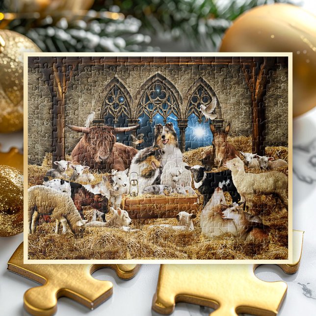 Puzzle Nativité de Noël pour tous les animaux, Collies ru (Créateur téléchargé)