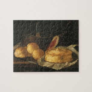 Puzzle Nature morte baroque vintage avec pain, tarte, jam