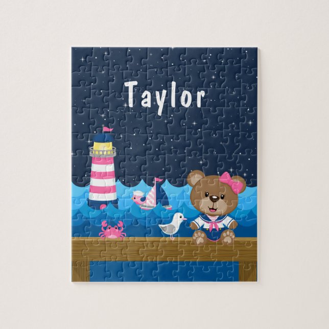 Puzzle Nautique ours rose et marine (Vertical)