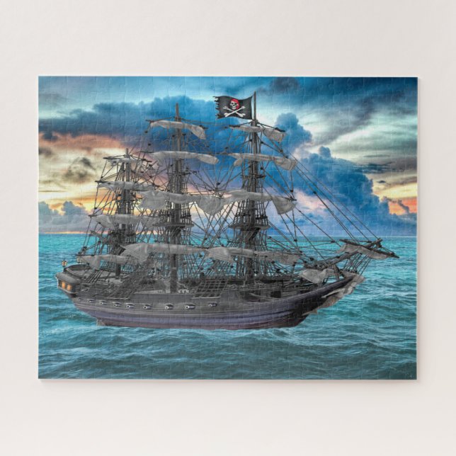 PUZZLE NAVIRE DE PIRATE ANCRÉ AU COUCHER DU SOLEIL (Horizontal)