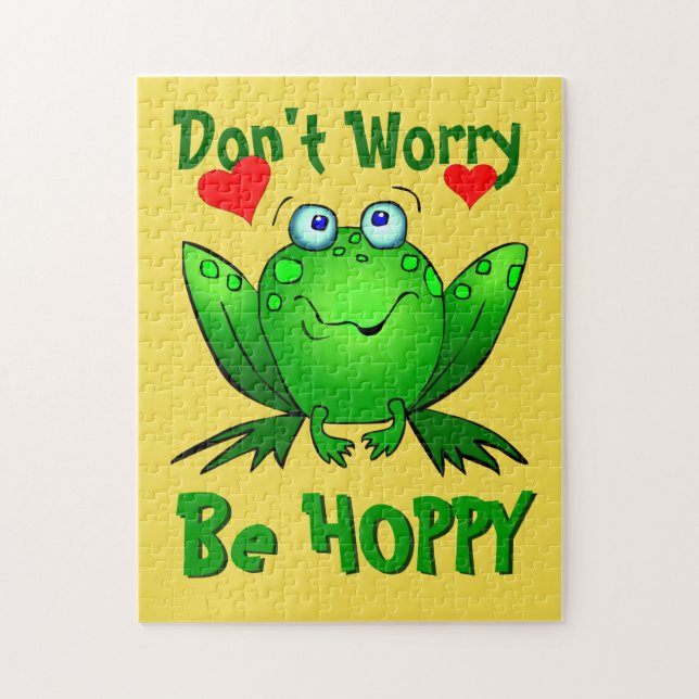 Puzzle Ne vous inquiétez pas Be Hoppy Cute Green Frog w H (Vertical)