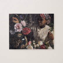 Negress avec des pivoines