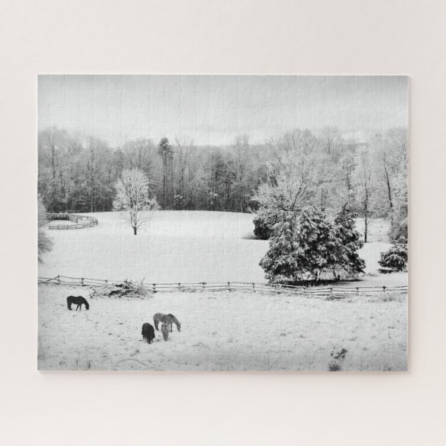 Puzzle Neige fraîche tombée au ranch du cheval - 16x20 po (Horizontal)