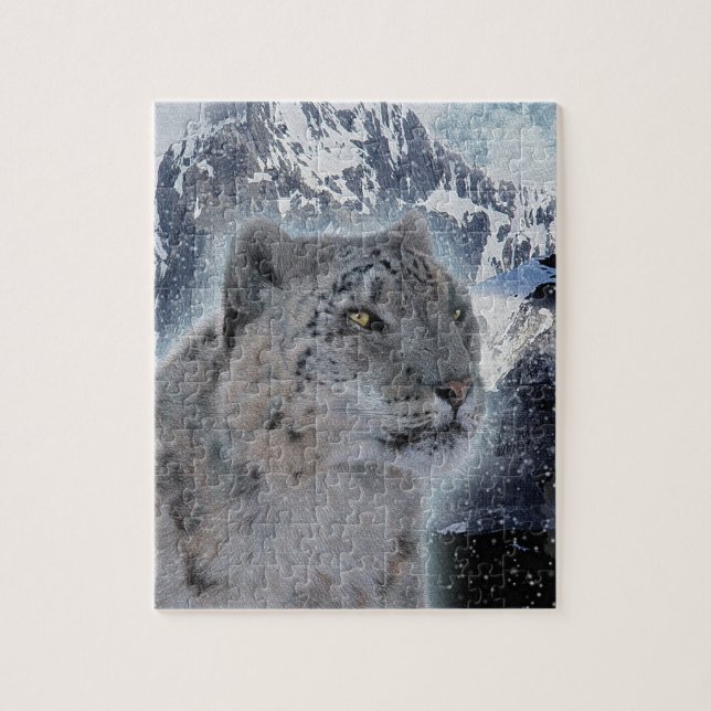 Puzzle NEIGE LEOPARD Espèces menacées de Gros Chat (Vertical)