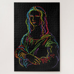 Puzzle Neon Abstrait Mona Lisa Line Art