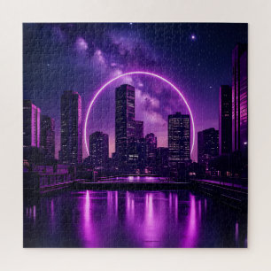 Puzzle Neon Cyberpunk Cityscape - Futuriste Purple
