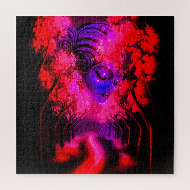 Puzzle Neon Goddess in Enchanted Forest (Vertical)